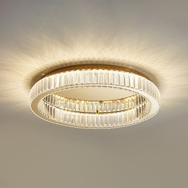 Plafonnier LED de luxe moderne, montage circulaire en acier inoxydable avec abat-jour en cristal