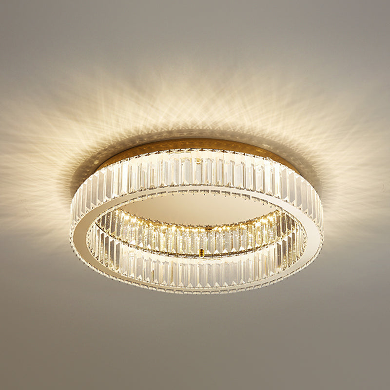 Plafonnier LED de luxe moderne, montage circulaire en acier inoxydable avec abat-jour en cristal