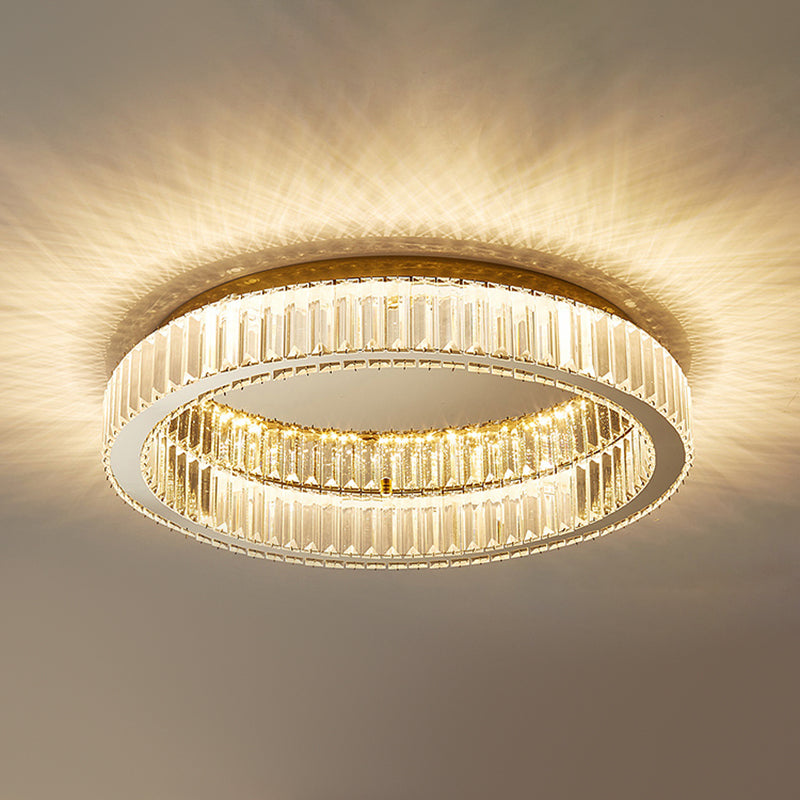 Plafonnier LED de luxe moderne, montage circulaire en acier inoxydable avec abat-jour en cristal