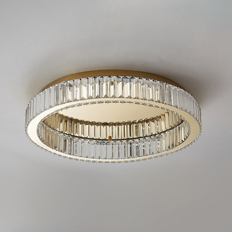 Plafonnier LED de luxe moderne, montage circulaire en acier inoxydable avec abat-jour en cristal