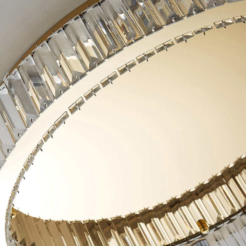 Plafonnier LED de luxe moderne, montage circulaire en acier inoxydable avec abat-jour en cristal
