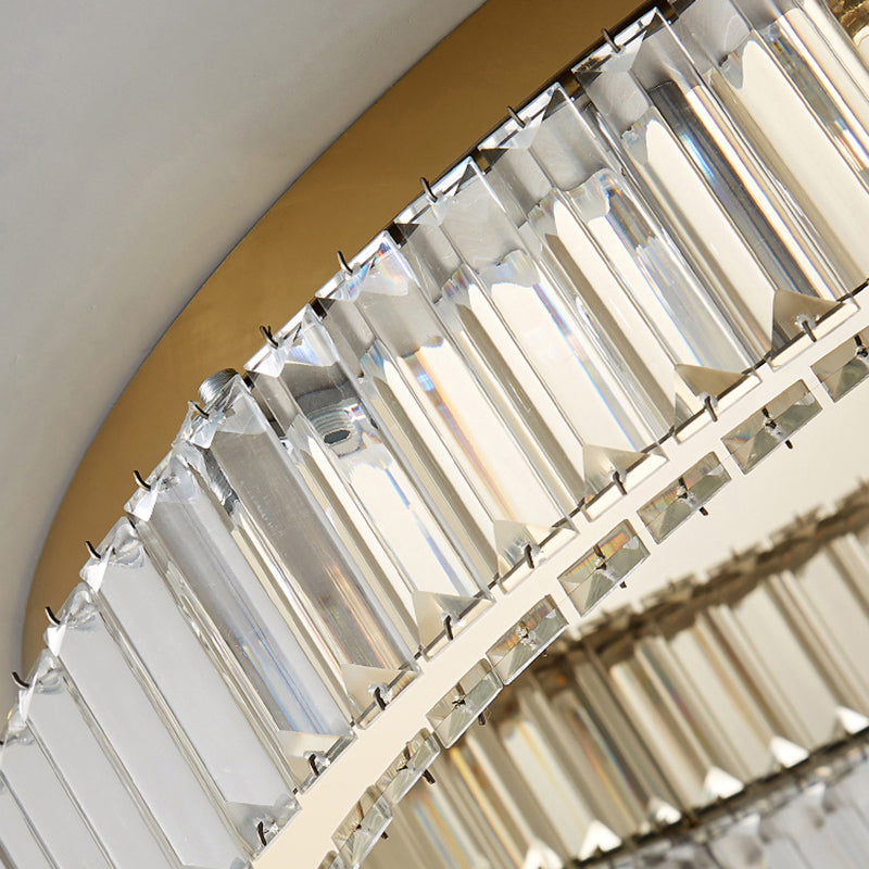 Plafonnier LED de luxe moderne, montage circulaire en acier inoxydable avec abat-jour en cristal