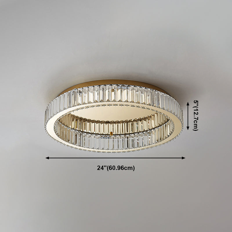Plafonnier LED de luxe moderne, montage circulaire en acier inoxydable avec abat-jour en cristal