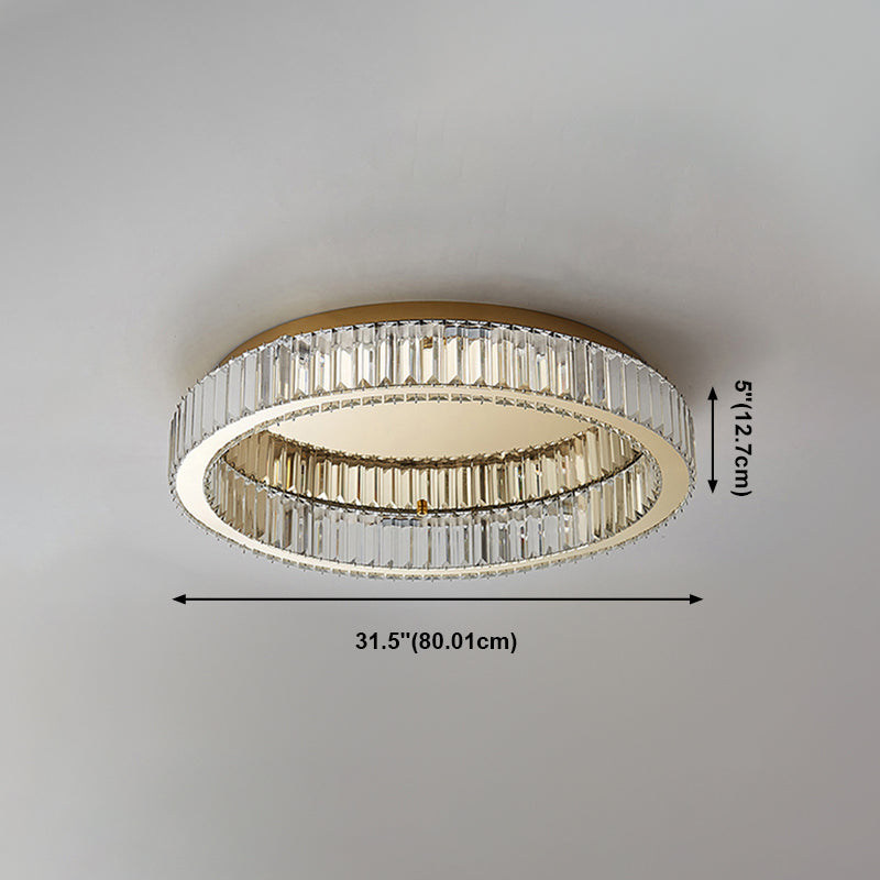 Plafonnier LED de luxe moderne, montage circulaire en acier inoxydable avec abat-jour en cristal