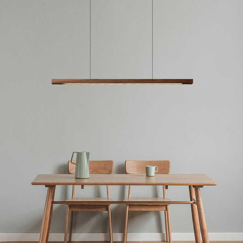1 Light Linear Island Lighting Modernism Wood Chandelier Light Fixture for Kitchen