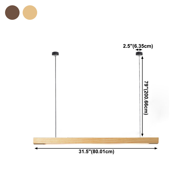 1 Light Linear Island Lighting Modernism Wood Chandelier Light Fixture for Kitchen