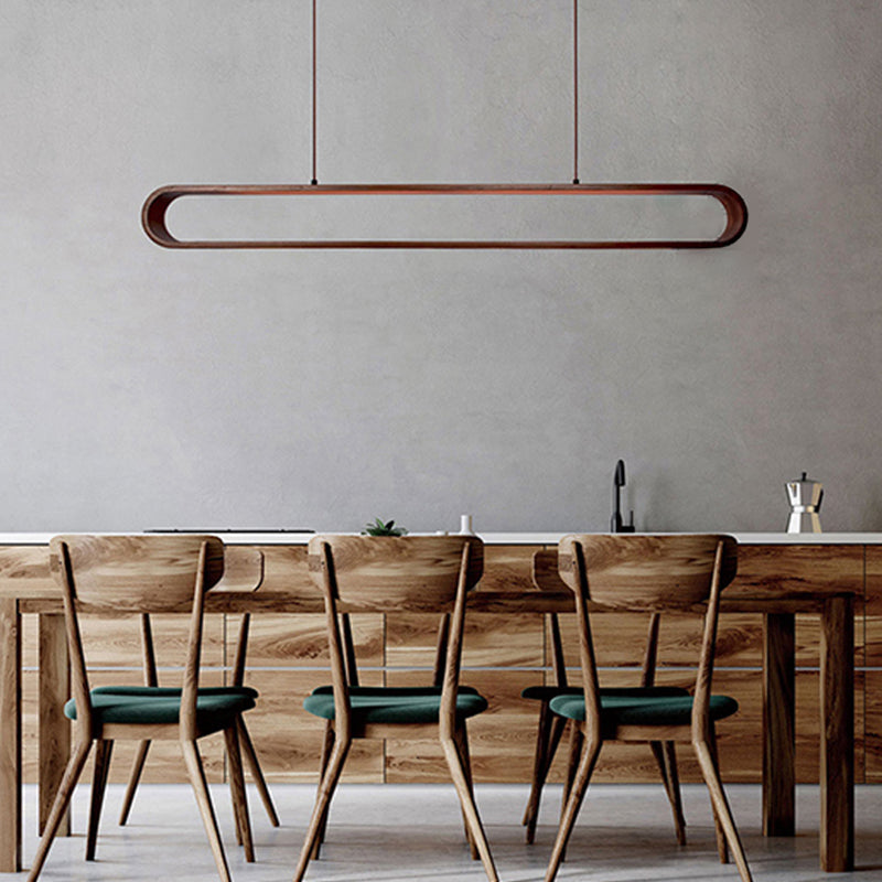 Oval Island Pendant LED Wood Modern Ceiling Pendant Light for Tea Room