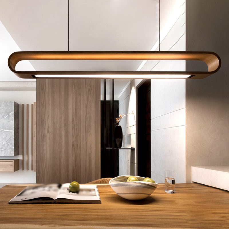 Oval Island Pendant LED Wood Modern Ceiling Pendant Light for Tea Room