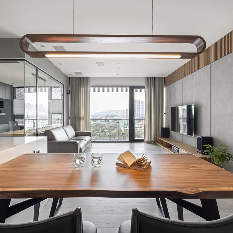 Oval Island Pendant LED Wood Modern Ceiling Pendant Light for Tea Room