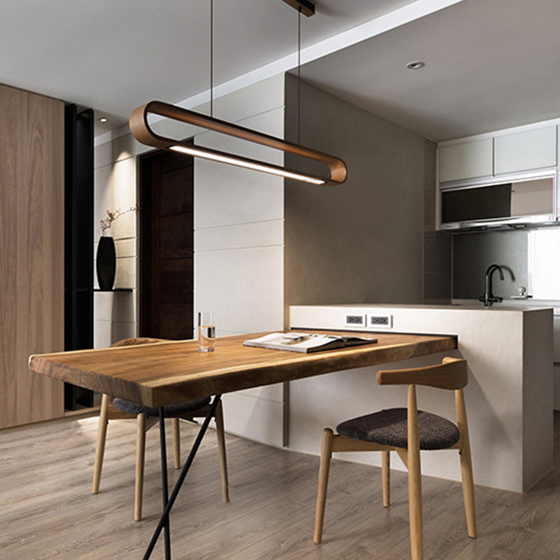 Oval Island Pendant LED Wood Modern Ceiling Pendant Light for Tea Room