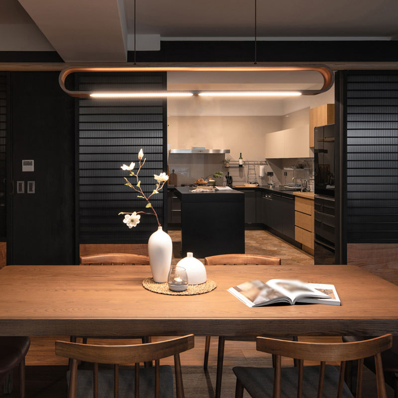 Oval Island Pendant LED Wood Modern Ceiling Pendant Light for Tea Room