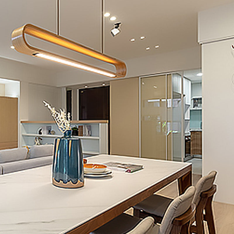 Oval Island Pendant LED Wood Modern Ceiling Pendant Light for Tea Room