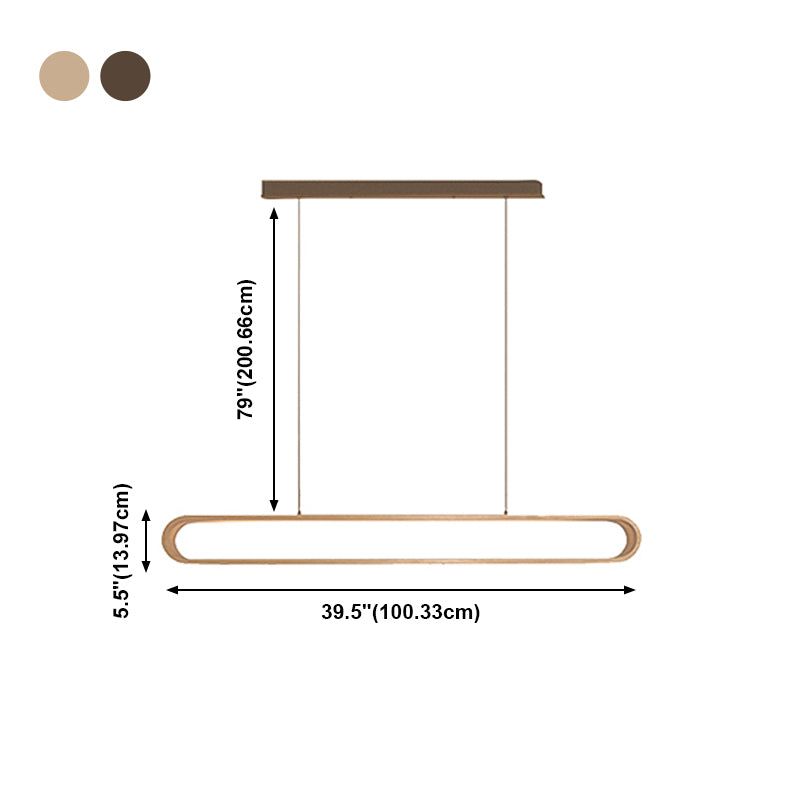 Oval Island Pendant LED Wood Modern Ceiling Pendant Light for Tea Room