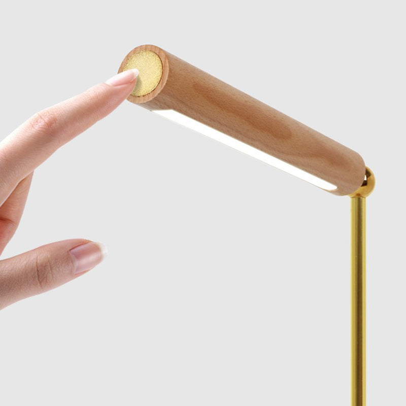 1 Light Linear Table Light Contemporary Wood Night Table Lamps for Study Room in Brown