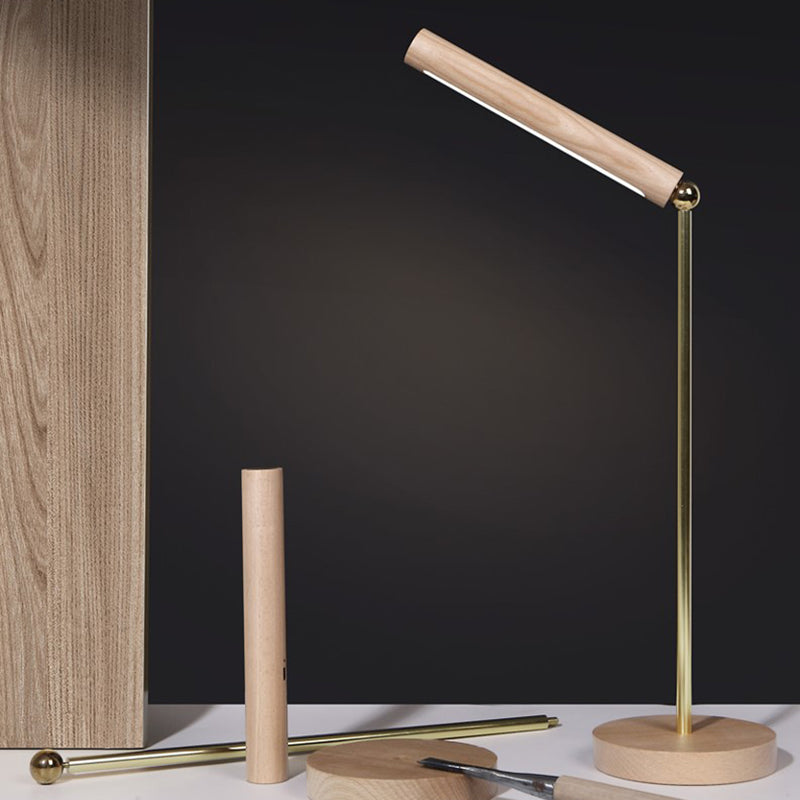 1 Light Linear Table Light Contemporary Wood Night Table Lamps for Study Room in Brown