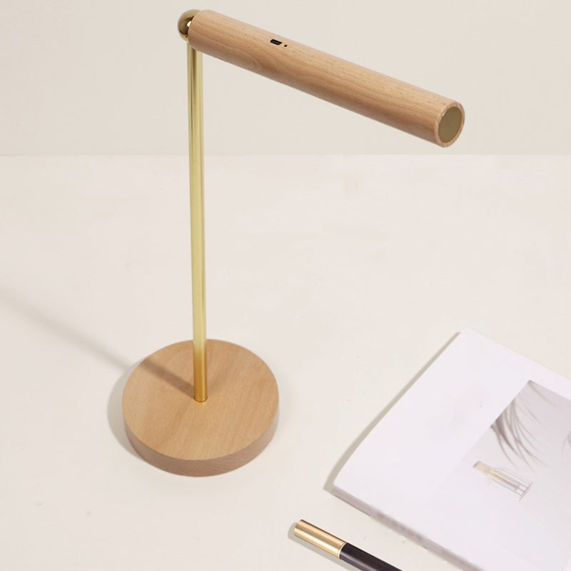 1 Light Linear Table Light Contemporary Wood Night Table Lamps for Study Room in Brown