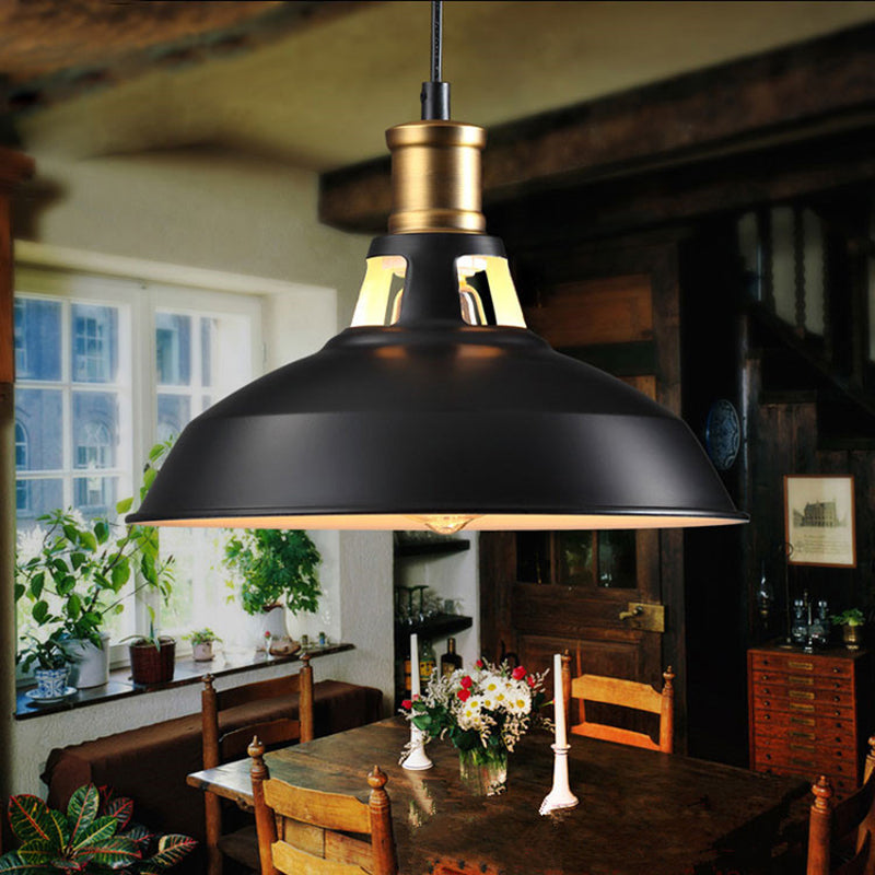 10.5"/12"/15" W 1 Light Hanging Light with Barn Shade Iron Farmhouse Style Dining Room Ceiling Light Fixture in Black/White/White Inner