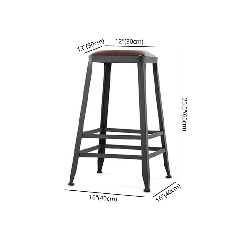 Taburetes de bar de cuero marrón industrial taburetes cuadrados con base de metal