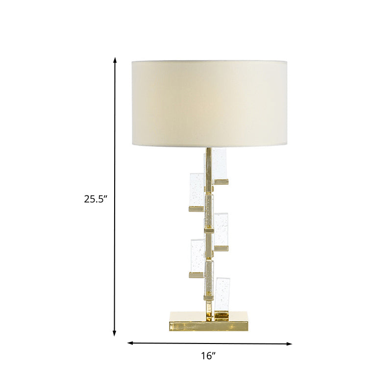 White Drum Shade Crystal Table Light Simplicity 1 Bulb Fabric Small Desk Lamp for Bedside