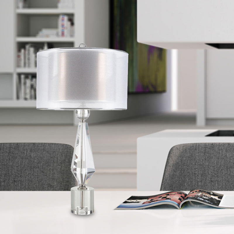 Stofcilinder bureau licht modernistisch 1 lamp witte nachttafellamp met heldere kristalbasis