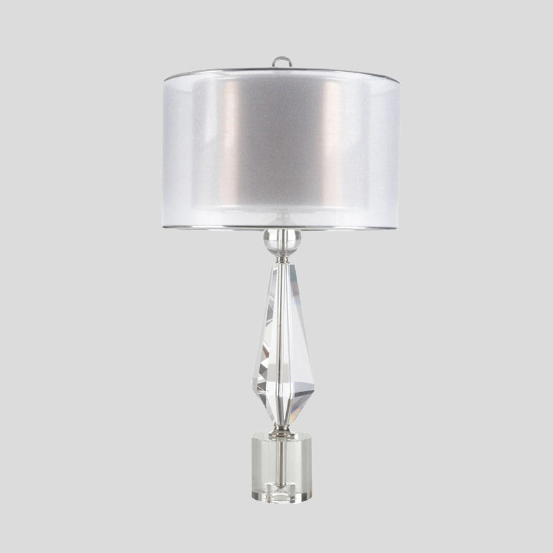Stofcilinder bureau licht modernistisch 1 lamp witte nachttafellamp met heldere kristalbasis