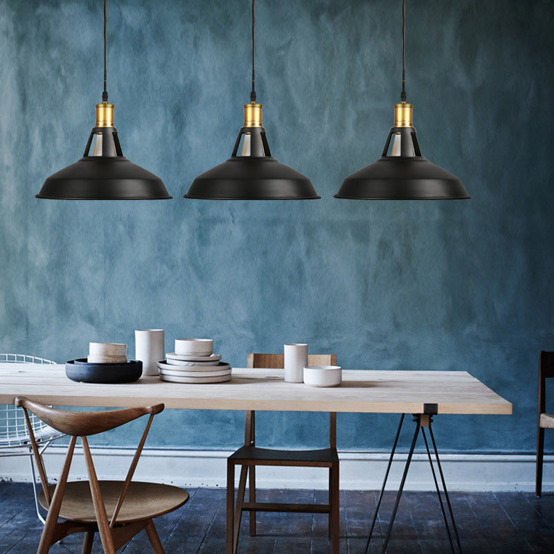 10.5"/12"/15" W 1 Light Hanging Light with Barn Shade Iron Farmhouse Style Dining Room Ceiling Light Fixture in Black/White/White Inner