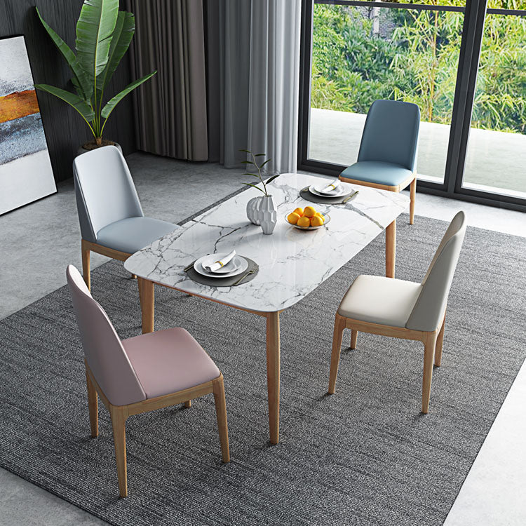 Silla de comedor de madera de goma industrial para acabado mate de cuero silla lateral (juego de 2)