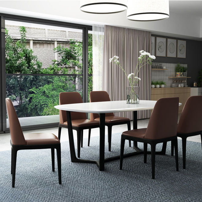 Silla de comedor de madera de goma industrial para acabado mate de cuero silla lateral (juego de 2)