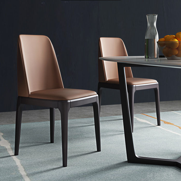 Silla de comedor de madera de goma industrial para acabado mate de cuero silla lateral (juego de 2)