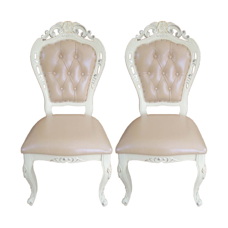 Silla victoriana de madera de caucho con respaldo King Louis, silla de comedor de cuero con acabado mate (juego de 2)