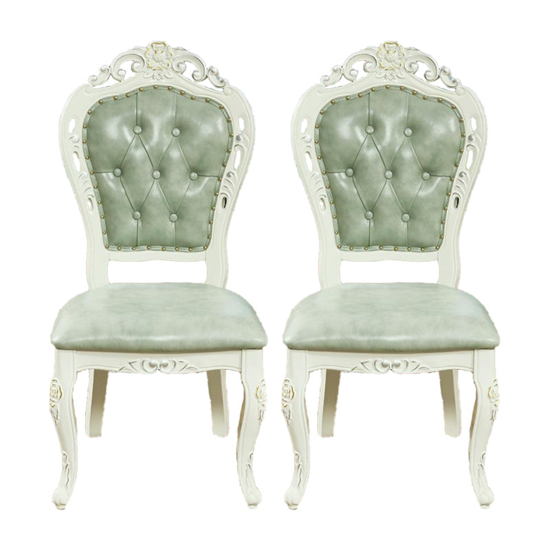 Silla victoriana de madera de caucho con respaldo King Louis, silla de comedor de cuero con acabado mate (juego de 2)