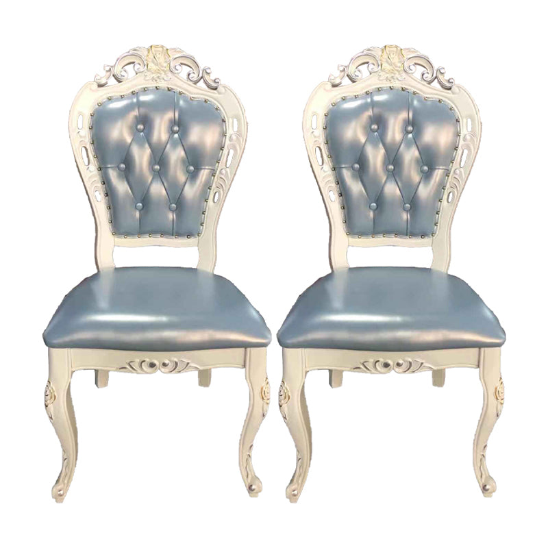 Silla victoriana de madera de caucho con respaldo King Louis, silla de comedor de cuero con acabado mate (juego de 2)