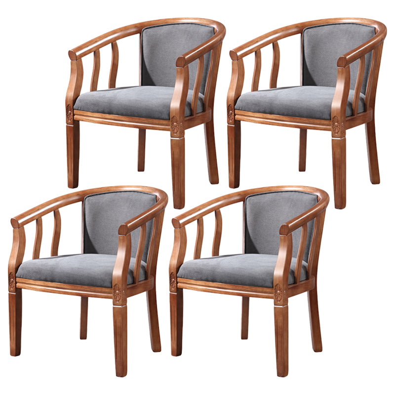 Silla sin brazos de comedor de madera tradicional, silla de comedor de tela de lino para restaurante
