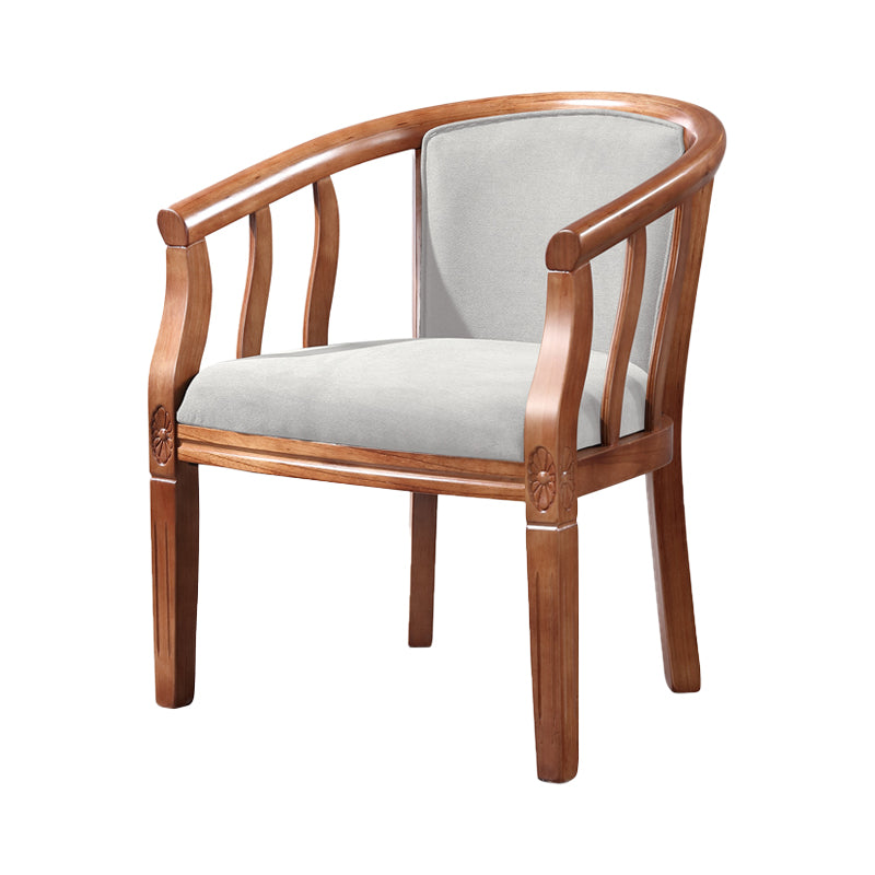 Silla sin brazos de comedor de madera tradicional, silla de comedor de tela de lino para restaurante