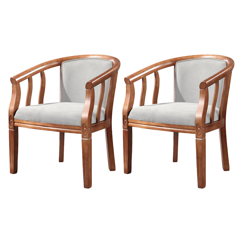 Silla sin brazos de comedor de madera tradicional, silla de comedor de tela de lino para restaurante