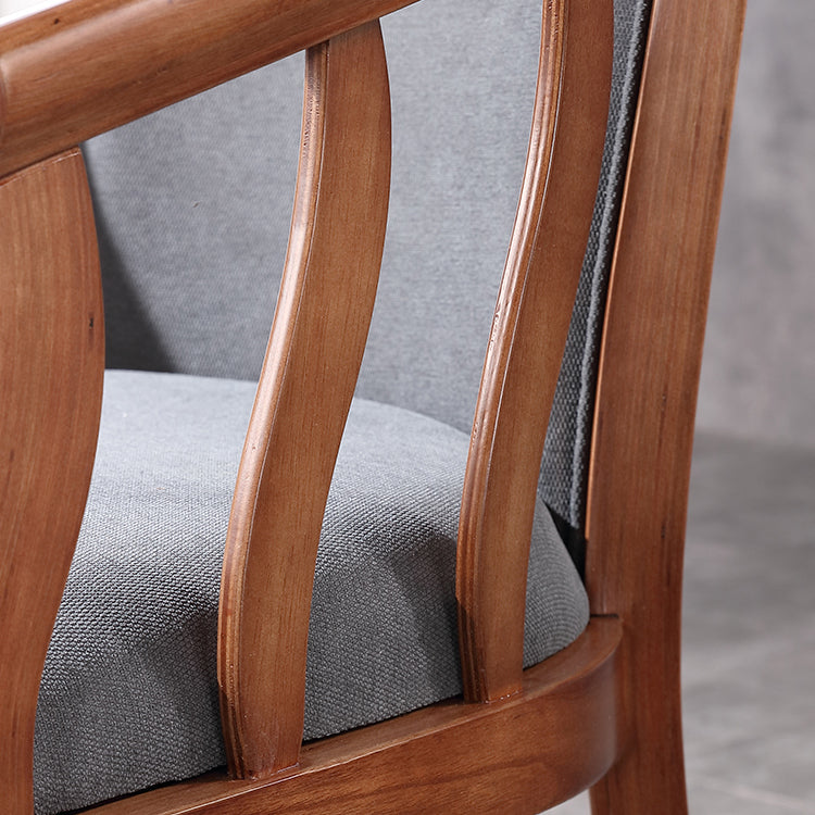 Silla sin brazos de comedor de madera tradicional, silla de comedor de tela de lino para restaurante