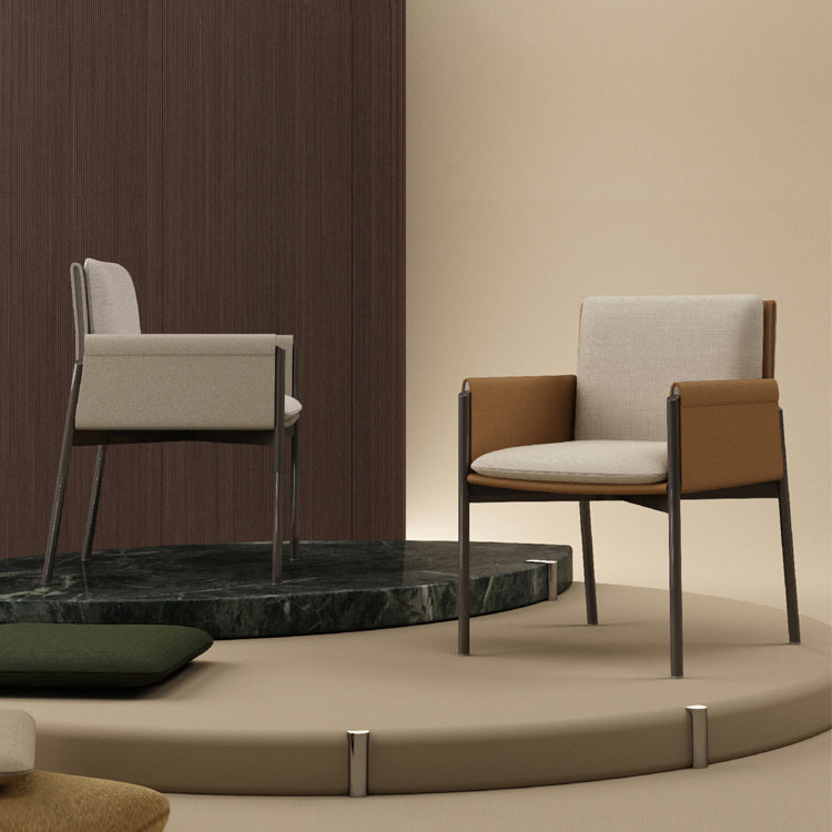 Contemporary Fabric Dining Room Chair Upholstered Arm Single Chair