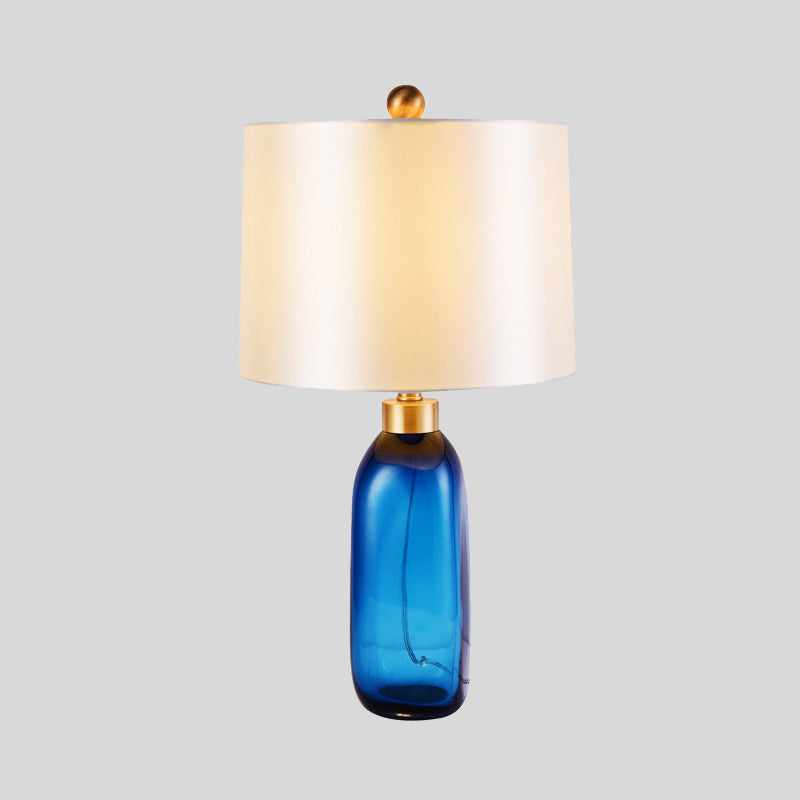 Lámpara de mesa azul moderna de la sala de estar de 1 cabeza con sombra de tela cilíndrica