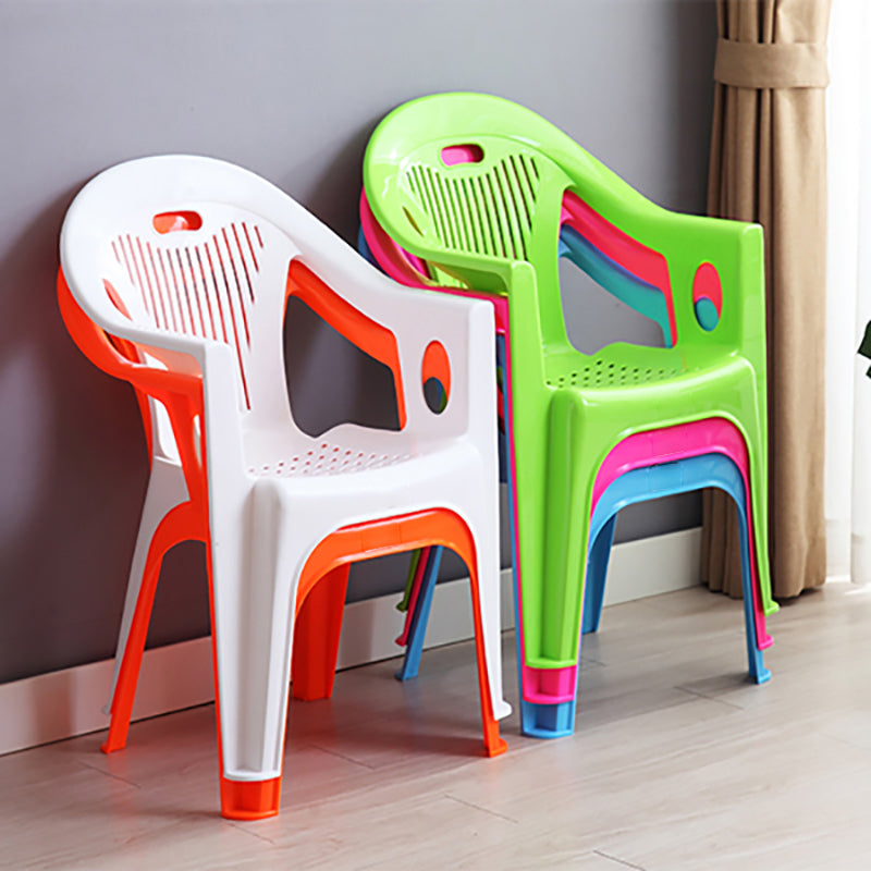 Contemporary Style Slat Back Stacking Side Chair Plastic Dining Arm Chairs