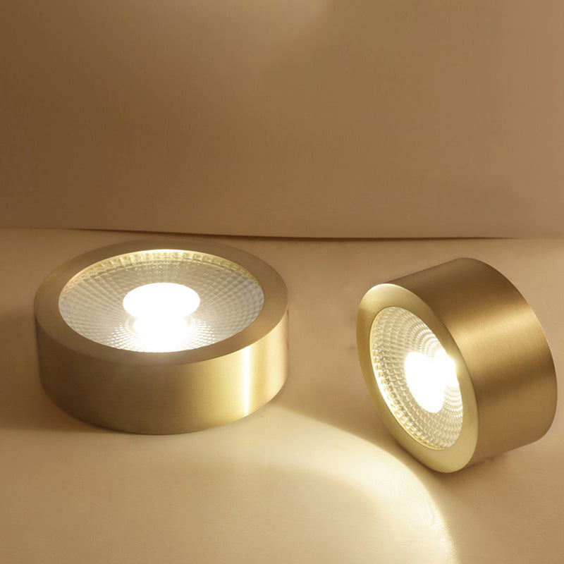 Plafonnier LED en forme de cylindre moderne en cuivre à 1 lumière encastré pour couloir et salon