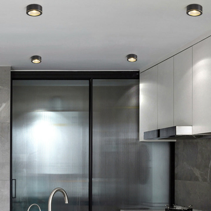 Plafonnier LED en forme de cylindre moderne en cuivre à 1 lumière encastré pour couloir et salon