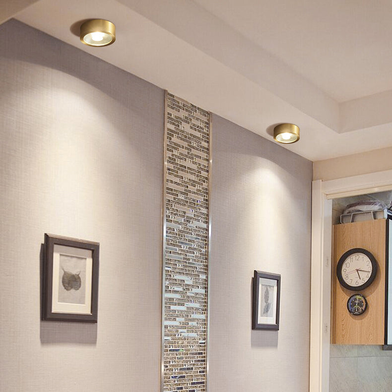 Plafonnier LED en forme de cylindre moderne en cuivre à 1 lumière encastré pour couloir et salon