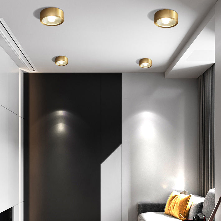 Plafonnier LED en forme de cylindre moderne en cuivre à 1 lumière encastré pour couloir et salon