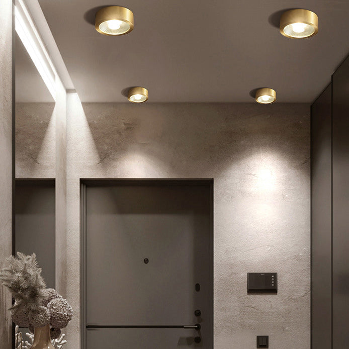 Plafonnier LED en forme de cylindre moderne en cuivre à 1 lumière encastré pour couloir et salon