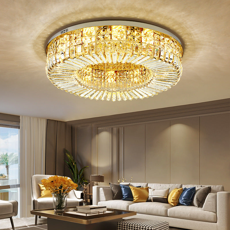 Round Shape Crystal Ceiling Lamp Modern Stainless Steel Flush Mount for Study Bedroom