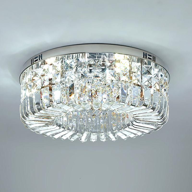 Plafonnier en cristal de forme ronde, montage encastré moderne en acier inoxydable pour chambre d'étude