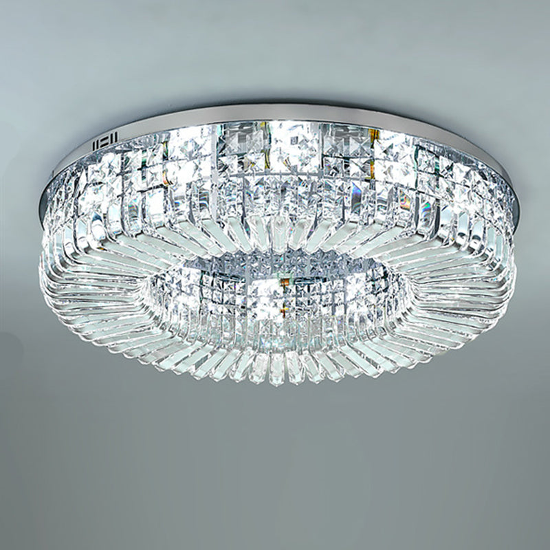 Round Shape Crystal Ceiling Lamp Modern Stainless Steel Flush Mount for Study Bedroom