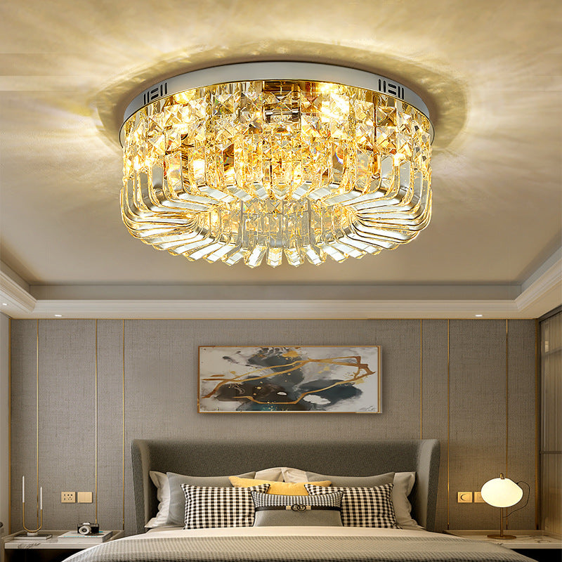 Plafonnier en cristal de forme ronde, montage encastré moderne en acier inoxydable pour chambre d'étude