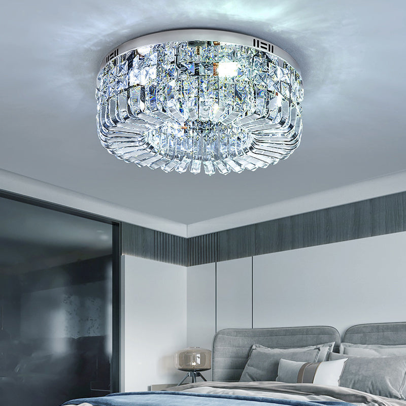 Round Shape Crystal Ceiling Lamp Modern Stainless Steel Flush Mount for Study Bedroom
