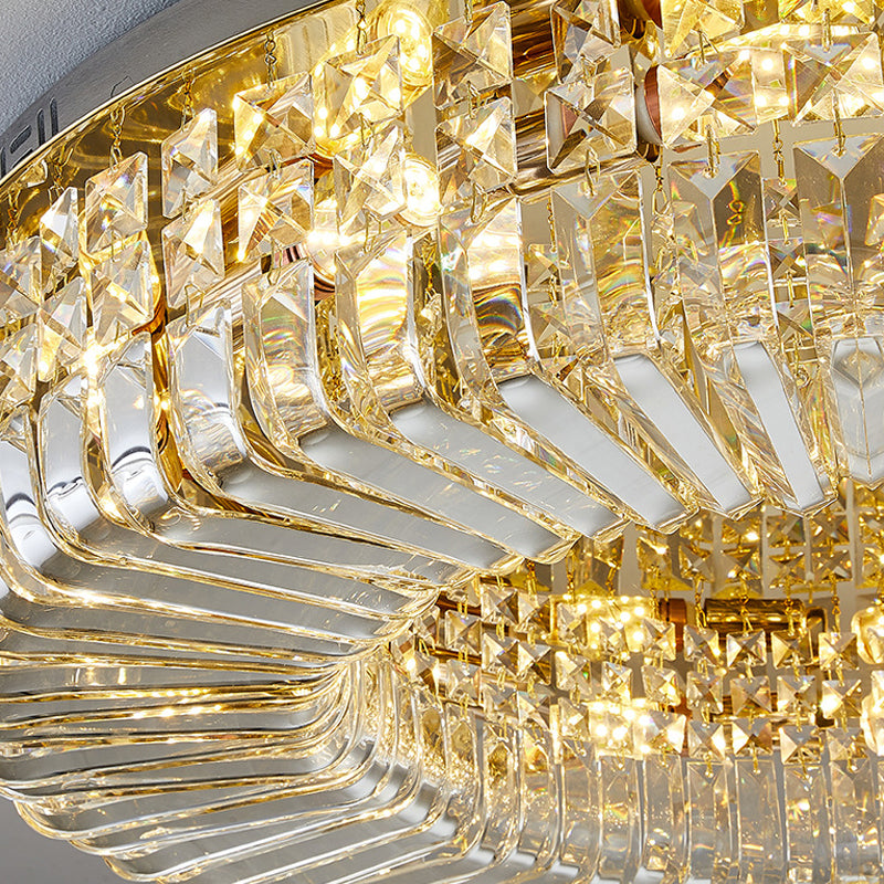 Round Shape Crystal Ceiling Lamp Modern Stainless Steel Flush Mount for Study Bedroom